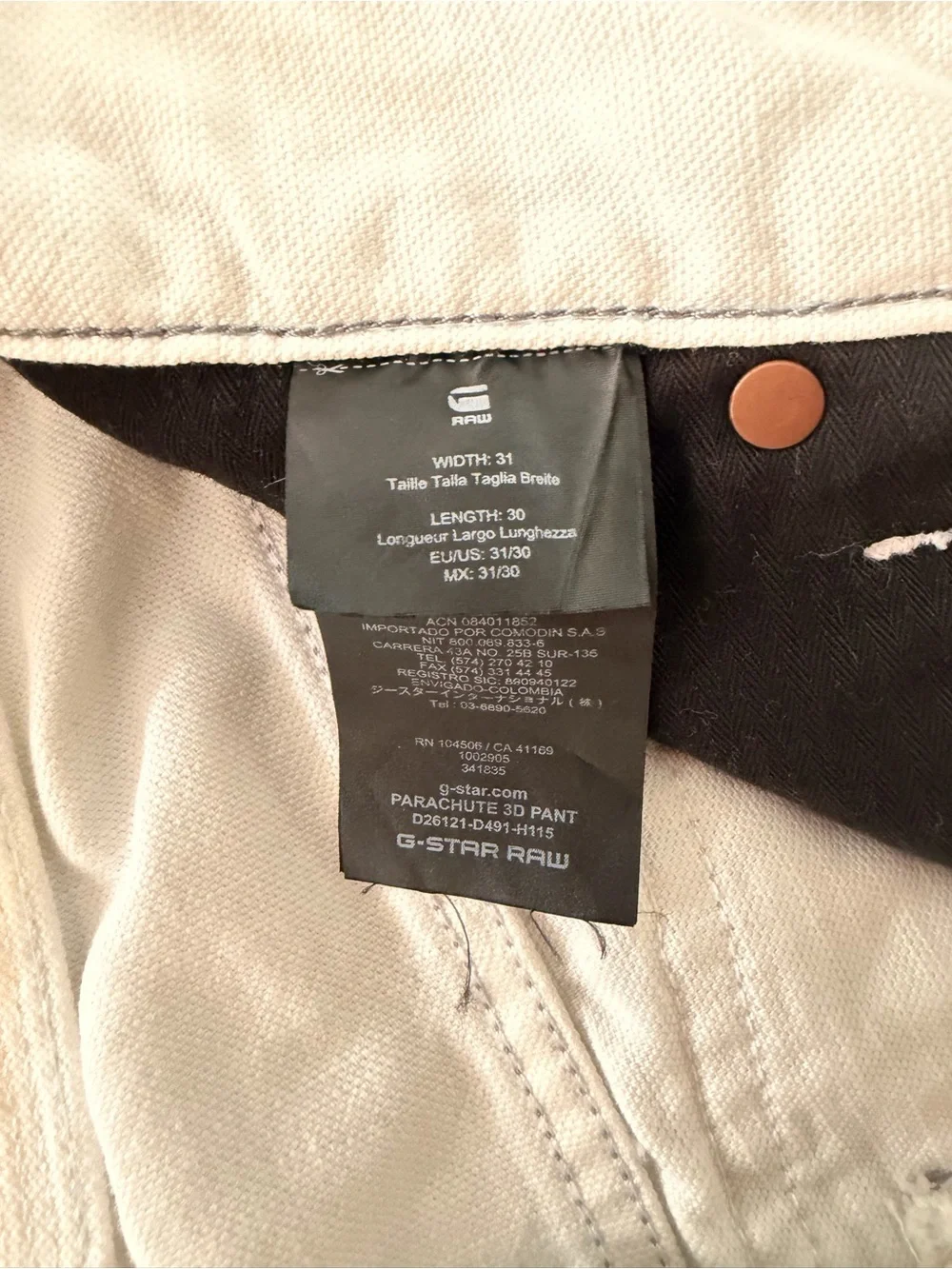 G-STAR® Parachute 3D Pants White 31 W